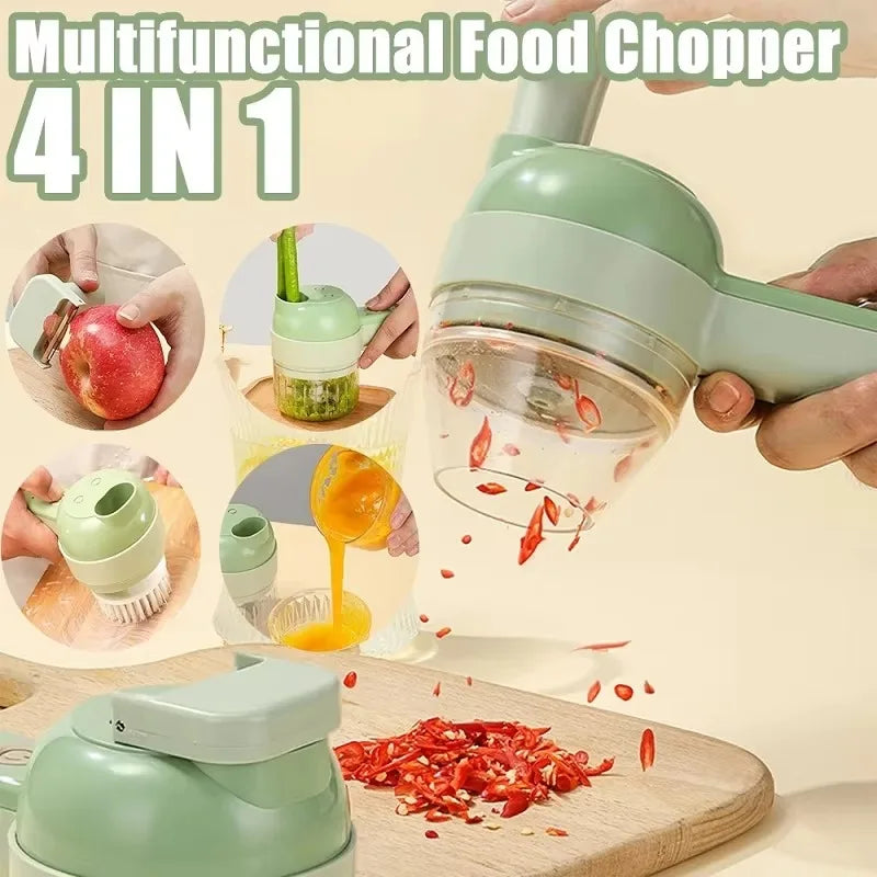 4In1 Electric Vegetable Cutter Set Handheld Wireless Electric Garlic Masher Food Chopper Meat Grinder Machine Food Peel Slice