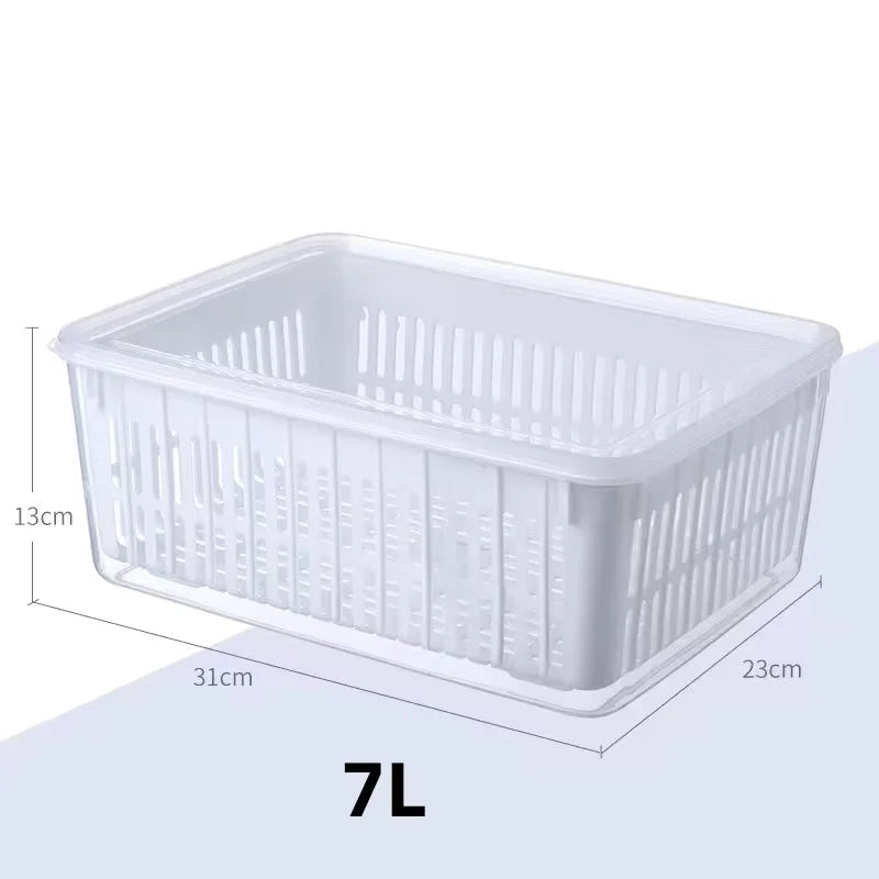 Refrigerator Organizer Fridge Storage Box Fresh Vegetable Fruit Boxes Drain Basket Storage Containers Pantry Kitchen Organizer