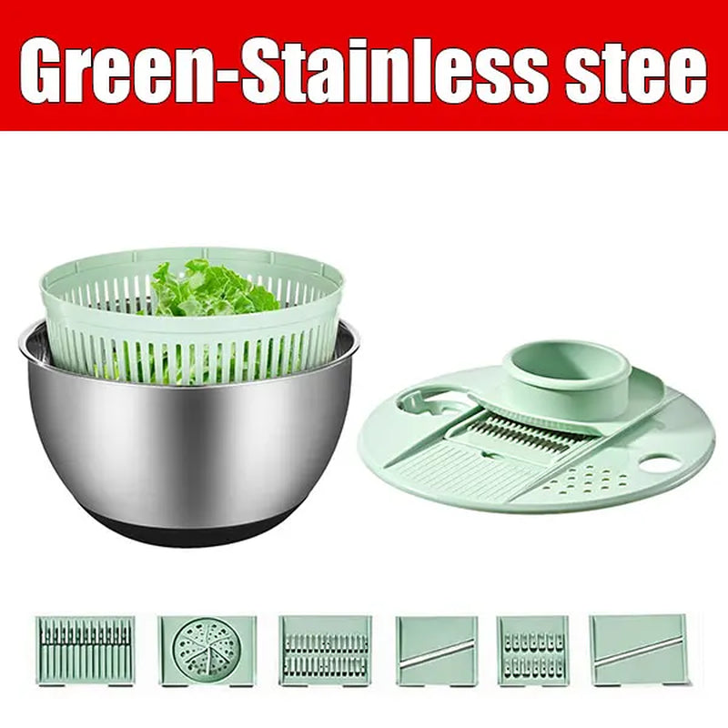 7‑Piece Multifunction Salad Spinner Set Vegetable Washer Salad Chopper Slicer Shredder Grater Salad Bowl with Lid Kitchen Gadget