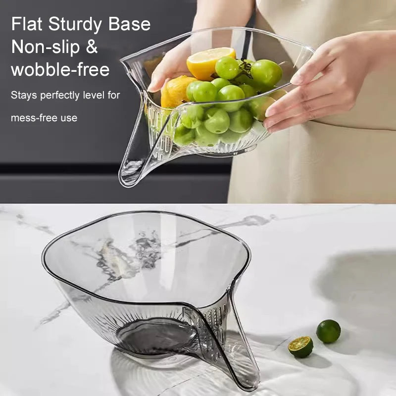Multi-Functional Drain Basket, Wet/Dry Separation Sink Colander with No-Slip Design, Fruit Cleaning Bowl with Strainer Container