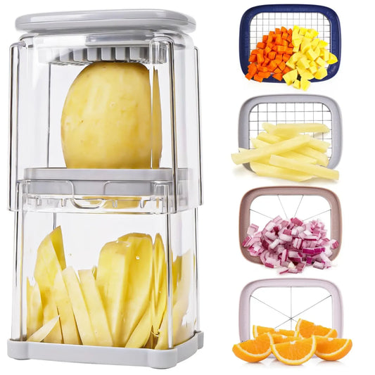 Food Chopper Cutter 4-In-1 Hand Fries Vegetable Cutter Fruit Chopper Cutter Portable Kitchen Tool with Storage Box