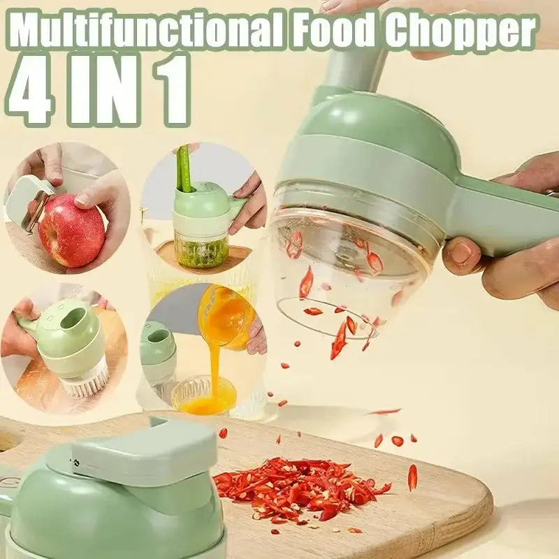 4In1 Electric Vegetable Cutter Set Handheld Wireless Electric Garlic Masher Food Chopper Meat Grinder Machine Food Peel Slice