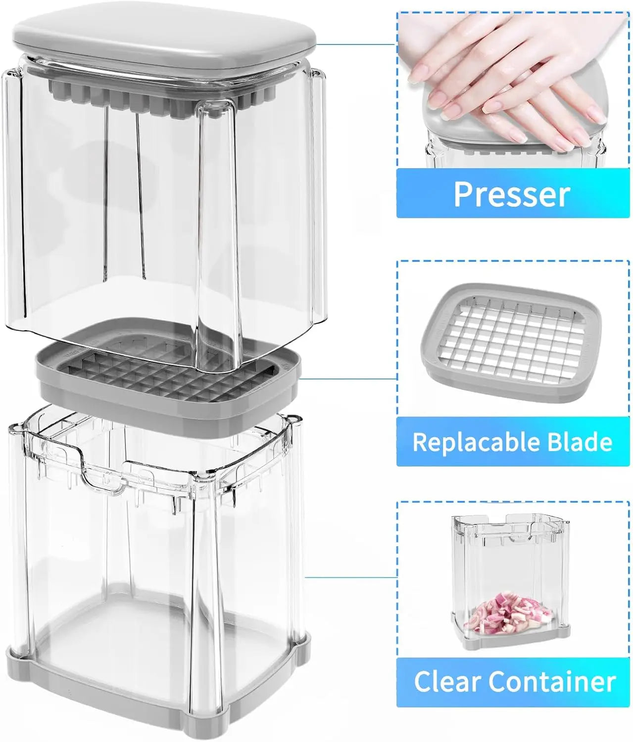 French Fry Cutter 4-In-1 Is Suitable for French Fries, Onion Food Chopper and Apple Slicer Manual Vegetable Cutter with 4 Blades