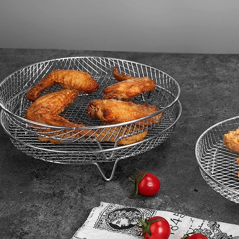 3 Layer Air Fryer Grille Suitable for Air Fryers Oven Grill Stainless Steel Stackable Grill Kitchen Utensils Cook Multiple Foods
