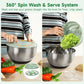 Stainless Steel Salad Spinner with Slicer Set 5 Qt Large Rotation Vegetable Washer Includes 5 Chopping Blades Slicer Drain Bowl