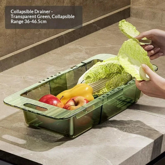 Kitchen Telescopic Drainage Rack, Vegetable Washing Basin, Drainage Basket, Household Filter Basket, Sink, Vegetable Basket