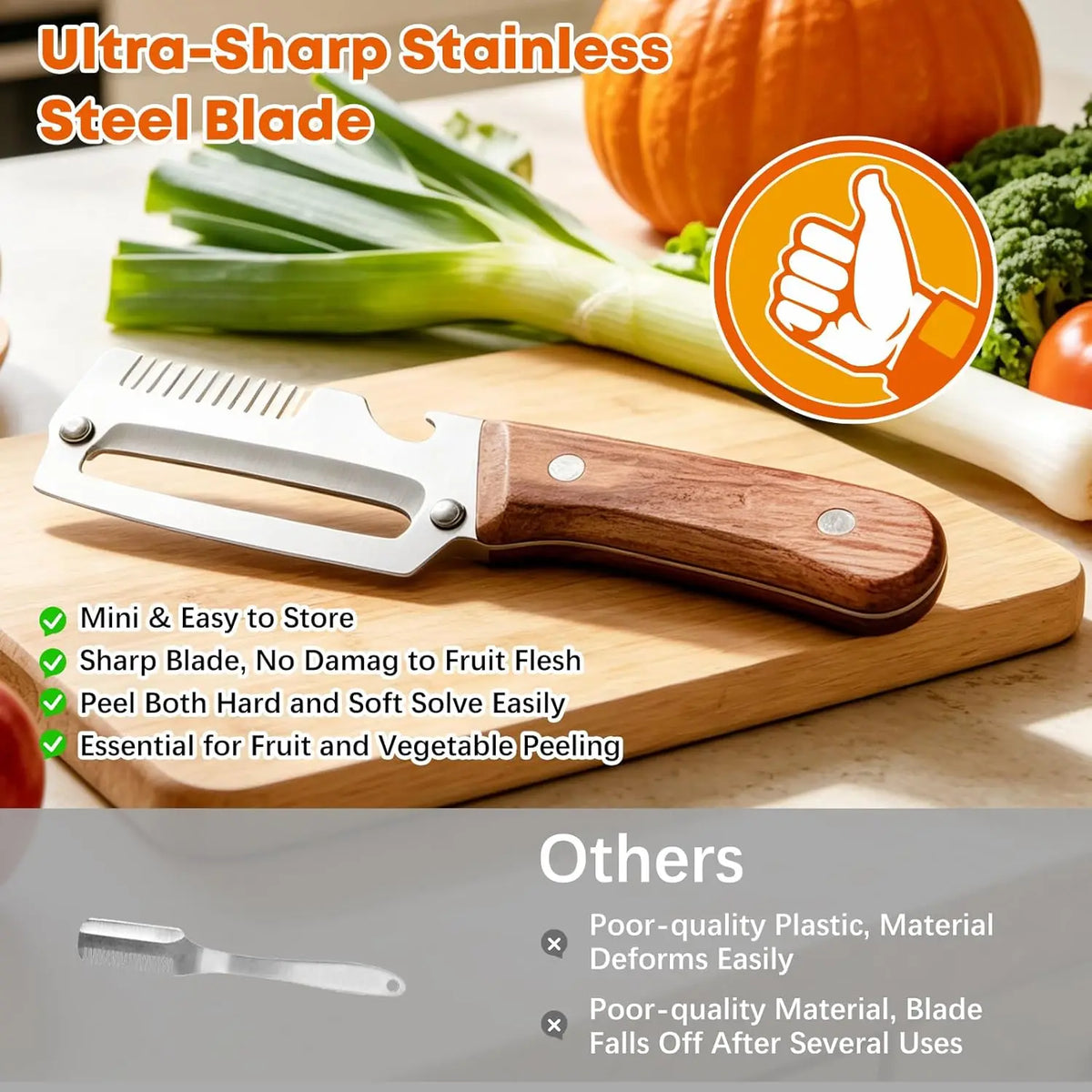 Multi Functional Vegetable Peeler Stainless Steel with Wooden Handle Fruit Potato Slicer Bottle Opener Kitchen Peeling Tools