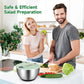 Stainless Steel Salad Spinner with Slicer Set 5 Qt Large Rotation Vegetable Washer Includes 5 Chopping Blades Slicer Drain Bowl