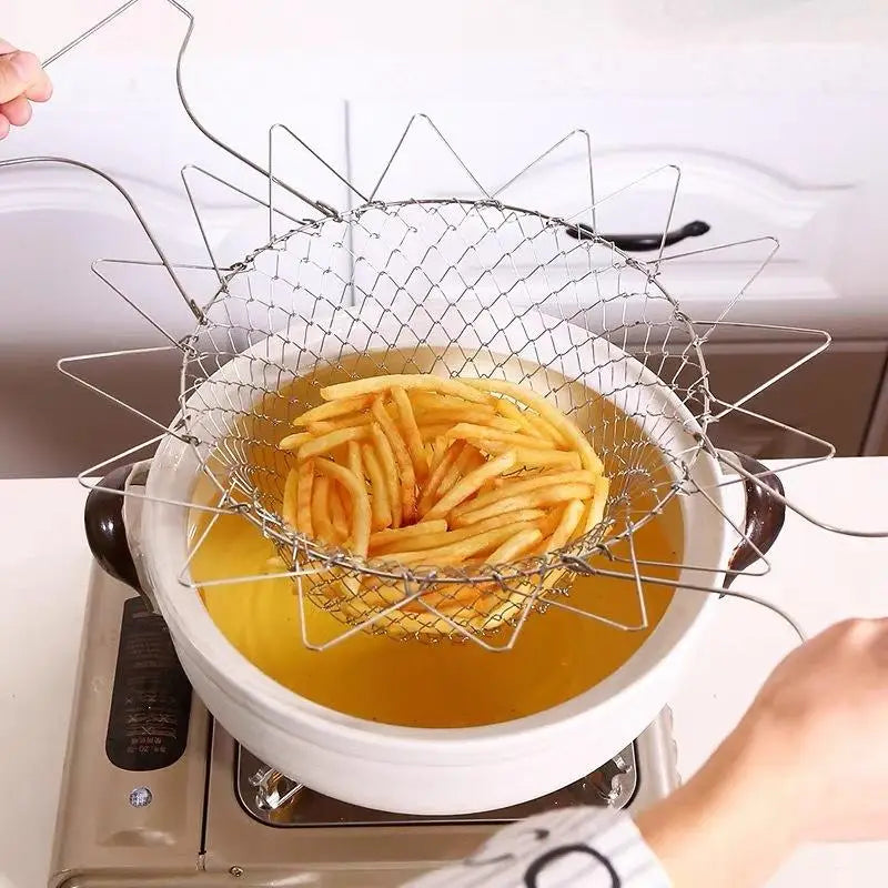 Stainless Steel Foldable Multifunctional Fryer Basket French Fry Strainer Kitchen Appliance Is Durable