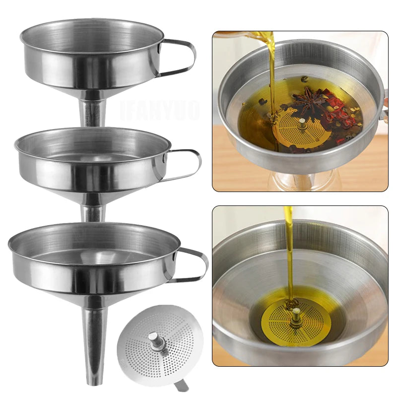 Stainless Steel Kitchen Sub-Packaging Funnel Oil Liquid Funnel with Strainer Small Metal Food Oil Filter for Bottle Kitchen Tool