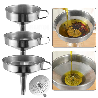Stainless Steel Kitchen Sub-Packaging Funnel Oil Liquid Funnel with Strainer Small Metal Food Oil Filter for Bottle Kitchen Tool
