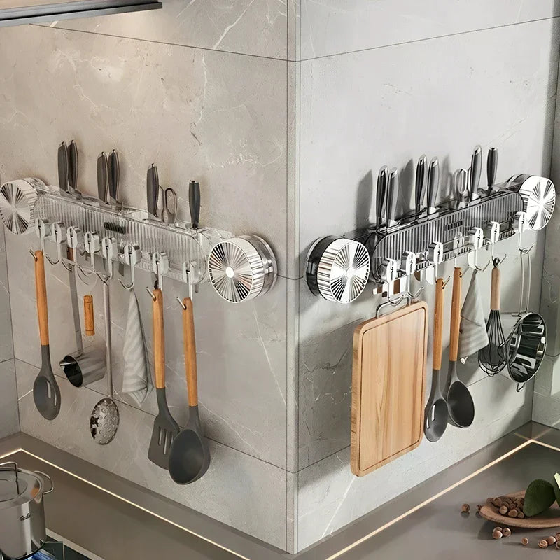 No-Drill Hook Knife Holder Kitchen Wall-Mounted Multi-Functional Spatula Holder and Knife Rack
