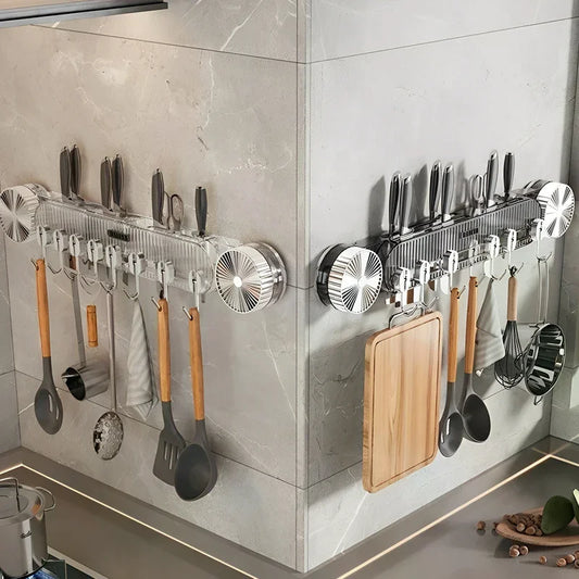 No-Drill Hook Knife Holder Kitchen Wall-Mounted Multi-Functional Spatula Holder and Knife Rack