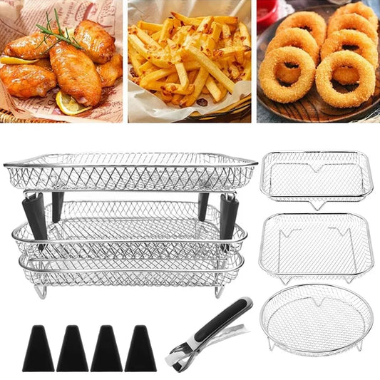 3 Layer Air Fryer Grille Suitable for Air Fryers Oven Grill Stainless Steel Stackable Grill Kitchen Utensils Cook Multiple Foods