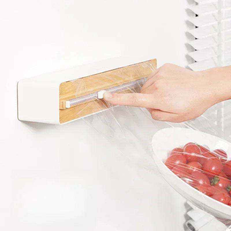 Wall Cling Film Dispenser Wrap Cutter Aluminum Film Foil Dispenser Wall Magnetic Stretch Roll Paper Shelf Kitchen Storage Tool