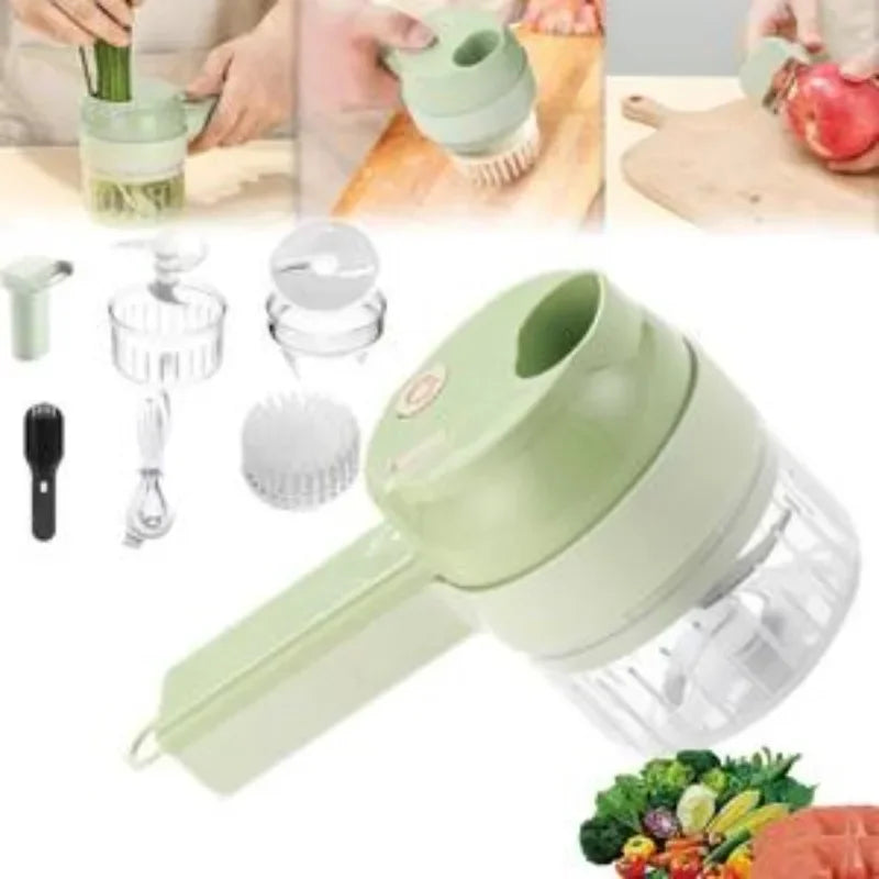 4In1 Electric Vegetable Cutter Set Handheld Wireless Electric Garlic Masher Food Chopper Meat Grinder Machine Food Peel Slice