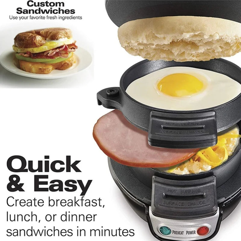 3 in 1 Breakfast Maker Hamburger Sandwich Steak Cooker for Home Automatic Temperature Control Dishwasher Safe Black