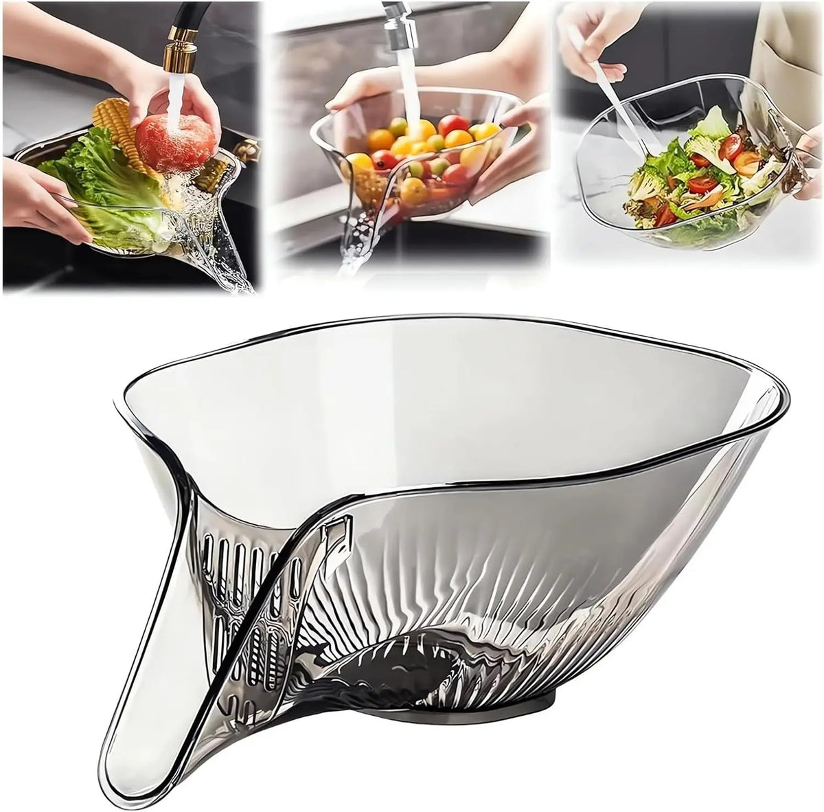 Multi-Functional Drain Basket, Wet/Dry Separation Sink Colander with No-Slip Design, Fruit Cleaning Bowl with Strainer Container