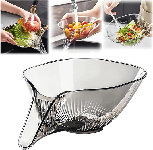 Multi-Functional Drain Basket, Wet/Dry Separation Sink Colander with No-Slip Design, Fruit Cleaning Bowl with Strainer Container