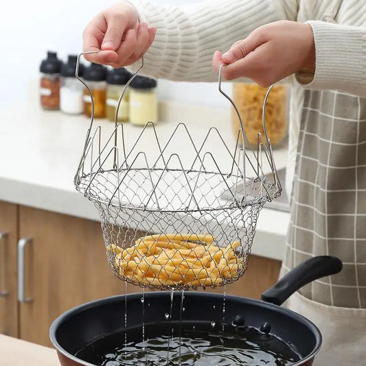 Stainless Steel Foldable Multifunctional Fryer Basket French Fry Strainer Kitchen Appliance Is Durable