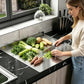 Steel Cutting Board with Counter Lip Stainless Steel Large Non-Slip Chopping Tool Countertop Cutting Board for Raw Cooked Bread