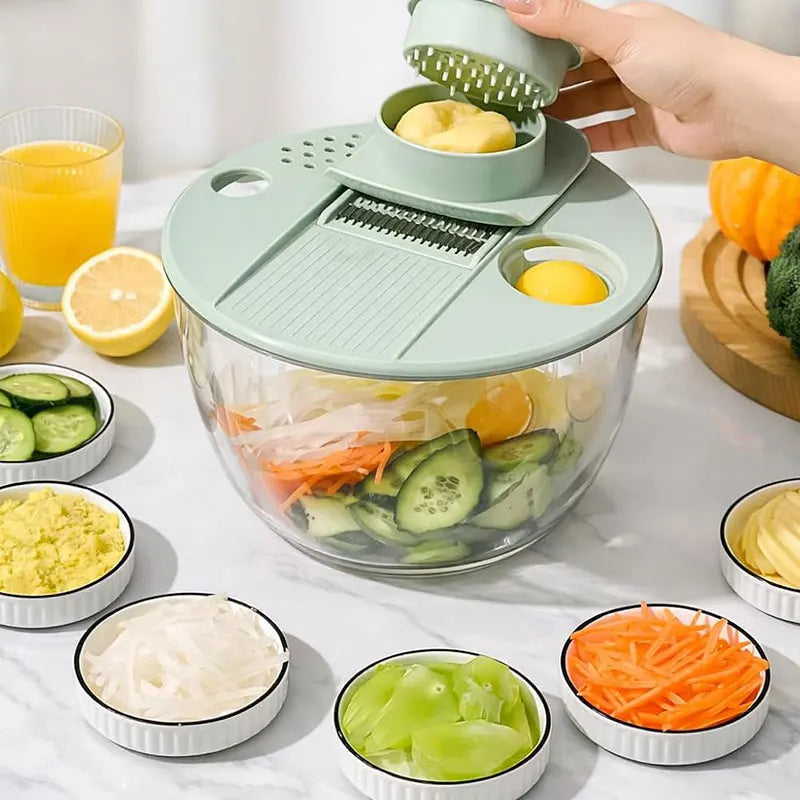 7‑Piece Multifunction Salad Spinner Set Vegetable Washer Salad Chopper Slicer Shredder Grater Salad Bowl with Lid Kitchen Gadget
