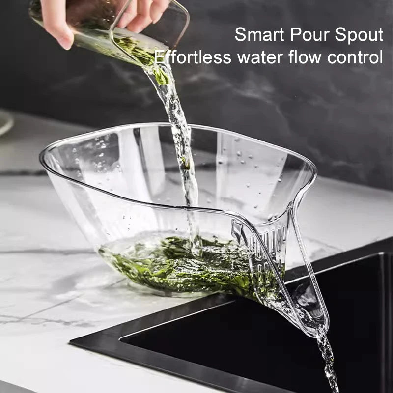 Multi-Functional Drain Basket, Wet/Dry Separation Sink Colander with No-Slip Design, Fruit Cleaning Bowl with Strainer Container