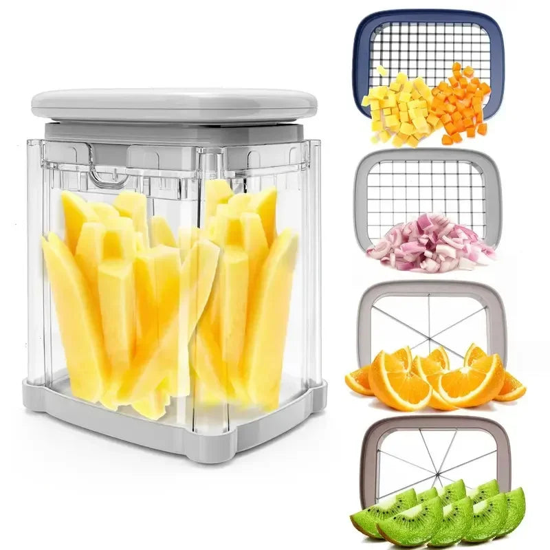 French Fry Cutter 4-In-1 Is Suitable for French Fries, Onion Food Chopper and Apple Slicer Manual Vegetable Cutter with 4 Blades