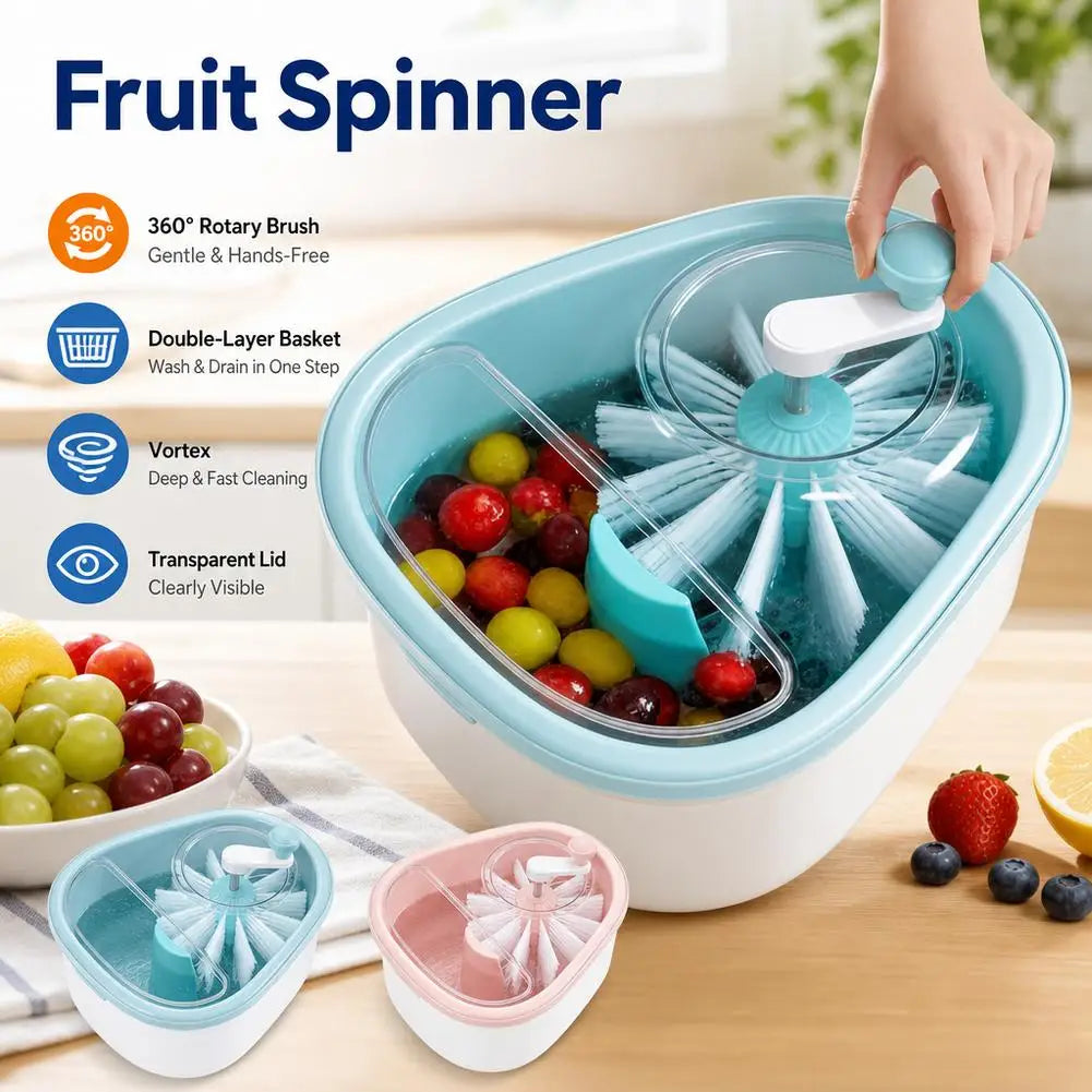 Vegetable and Fruit Washing Machine with Bowl Cover Drain Basket Full Side Rotation Cleaning Kitchen Accessories 1Pcs 2026 New