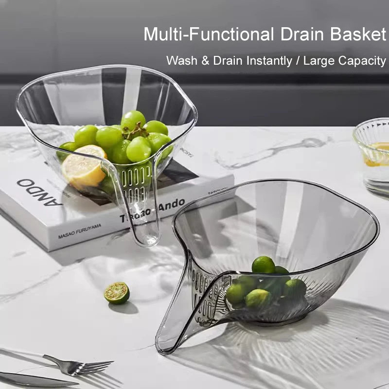 Multi-Functional Drain Basket, Wet/Dry Separation Sink Colander with No-Slip Design, Fruit Cleaning Bowl with Strainer Container