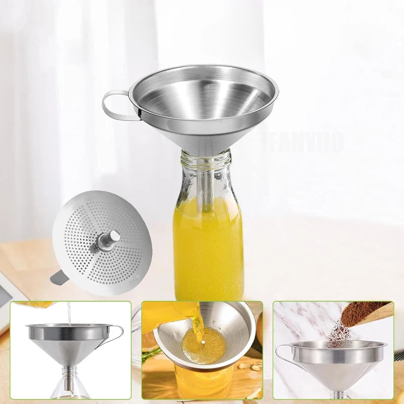 Stainless Steel Kitchen Sub-Packaging Funnel Oil Liquid Funnel with Strainer Small Metal Food Oil Filter for Bottle Kitchen Tool