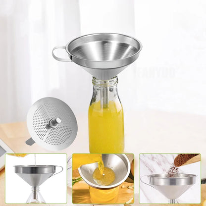 Stainless Steel Kitchen Sub-Packaging Funnel Oil Liquid Funnel with Strainer Small Metal Food Oil Filter for Bottle Kitchen Tool