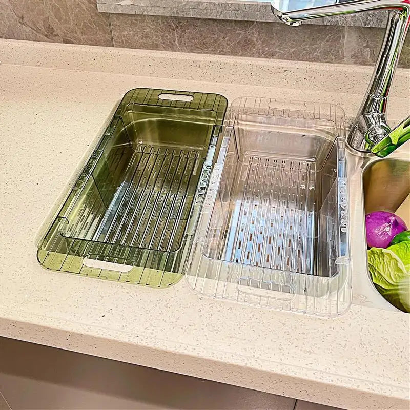 Kitchen Telescopic Drainage Rack, Vegetable Washing Basin, Drainage Basket, Household Filter Basket, Sink, Vegetable Basket