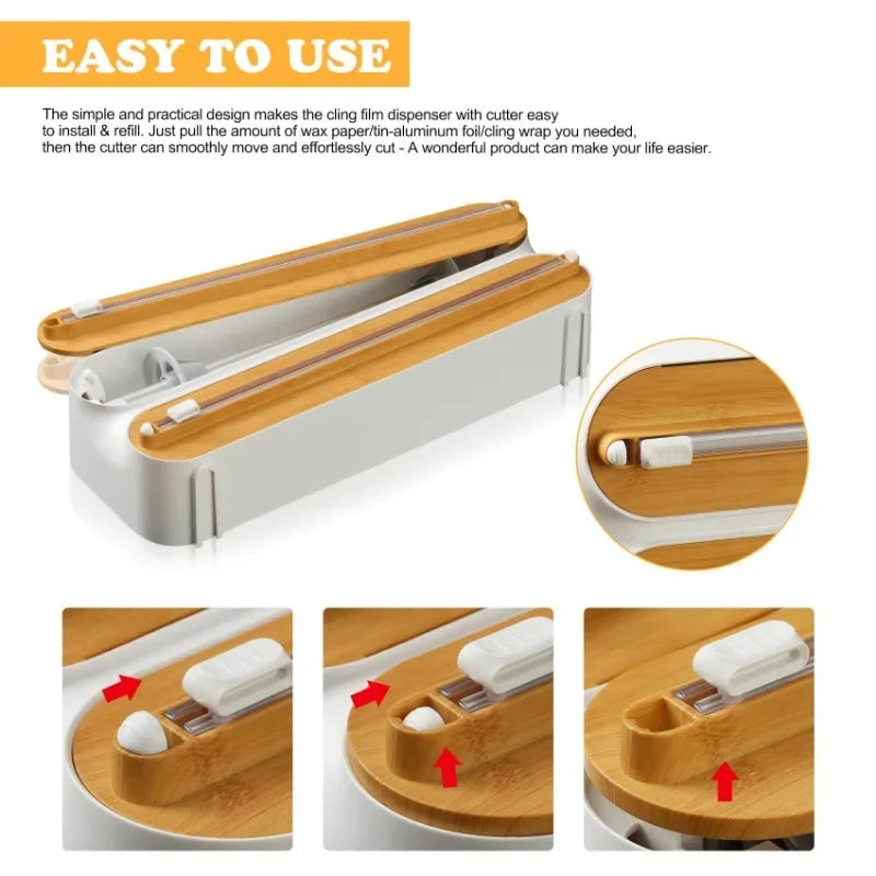Wall Cling Film Dispenser Wrap Cutter Aluminum Film Foil Dispenser Wall Magnetic Stretch Roll Paper Shelf Kitchen Storage Tool