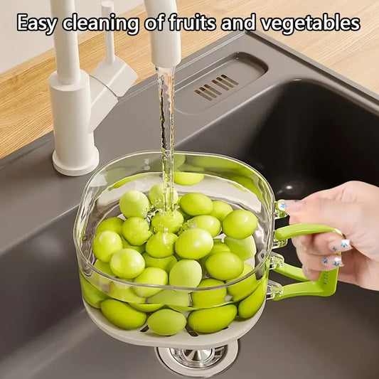 2-In-1 Double Layer Drain Basket Fruit Drainer Container with Foldable Handle Food Strainer Thickened Fruit Plate Easy to Clean