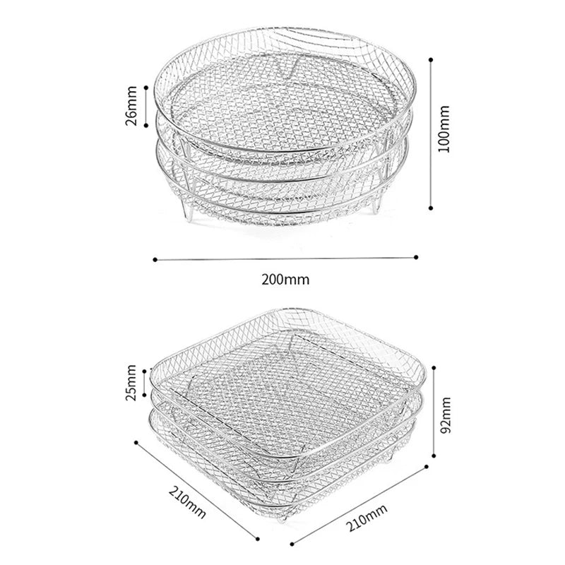 3 Layer Air Fryer Grille Suitable for Air Fryers Oven Grill Stainless Steel Stackable Grill Kitchen Utensils Cook Multiple Foods