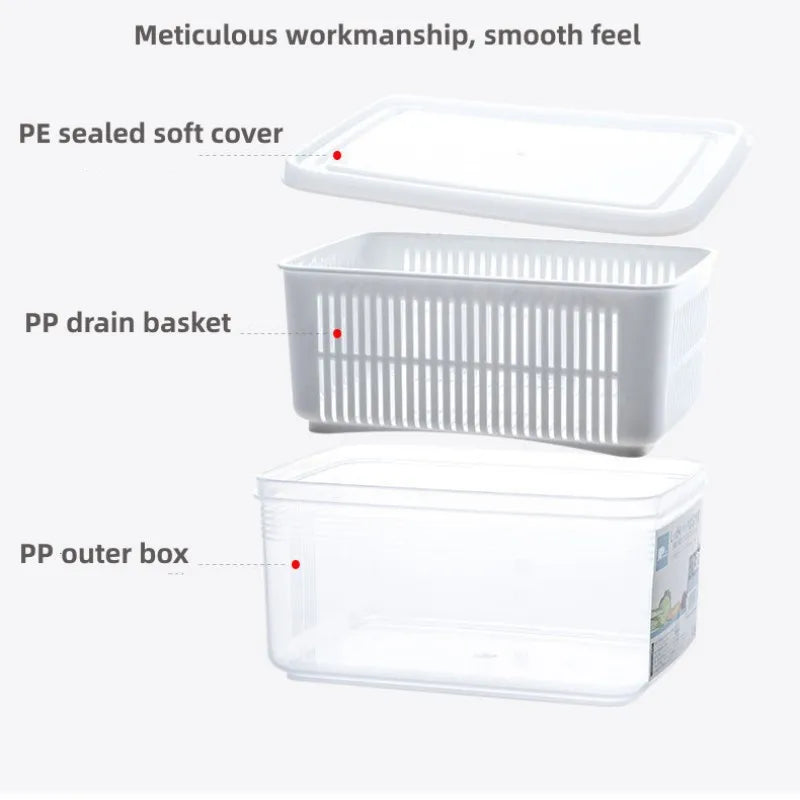Refrigerator Organizer Fridge Storage Box Fresh Vegetable Fruit Boxes Drain Basket Storage Containers Pantry Kitchen Organizer