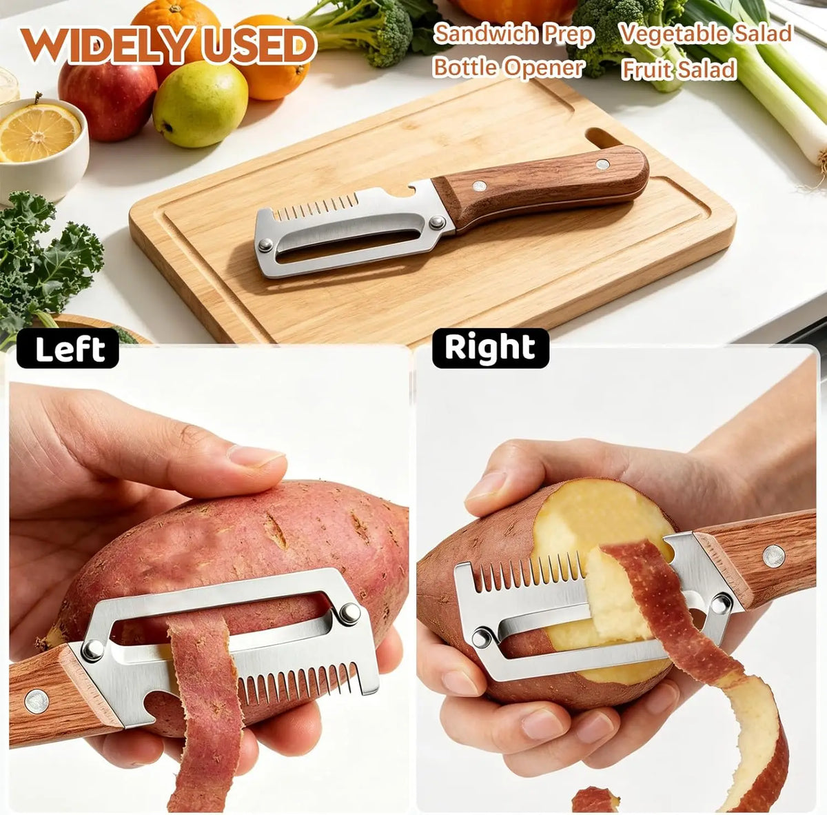 Multi Functional Vegetable Peeler Stainless Steel with Wooden Handle Fruit Potato Slicer Bottle Opener Kitchen Peeling Tools