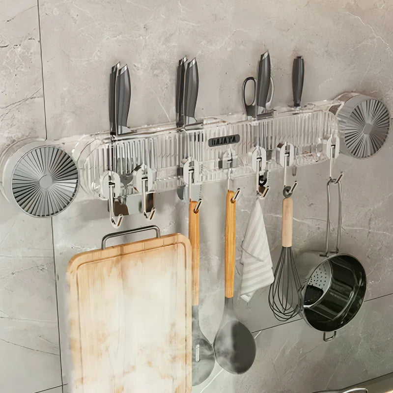 No-Drill Hook Knife Holder Kitchen Wall-Mounted Multi-Functional Spatula Holder and Knife Rack