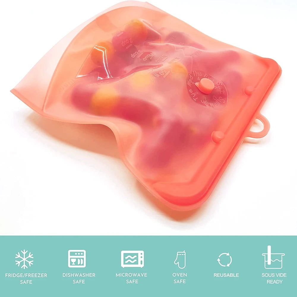 Silicone Reusable Food Bag 1 Piece 1500Ml 50Oz Leakproof Containers Reusable Fresh Bag Food Storage Bag Freezer Bag Snack