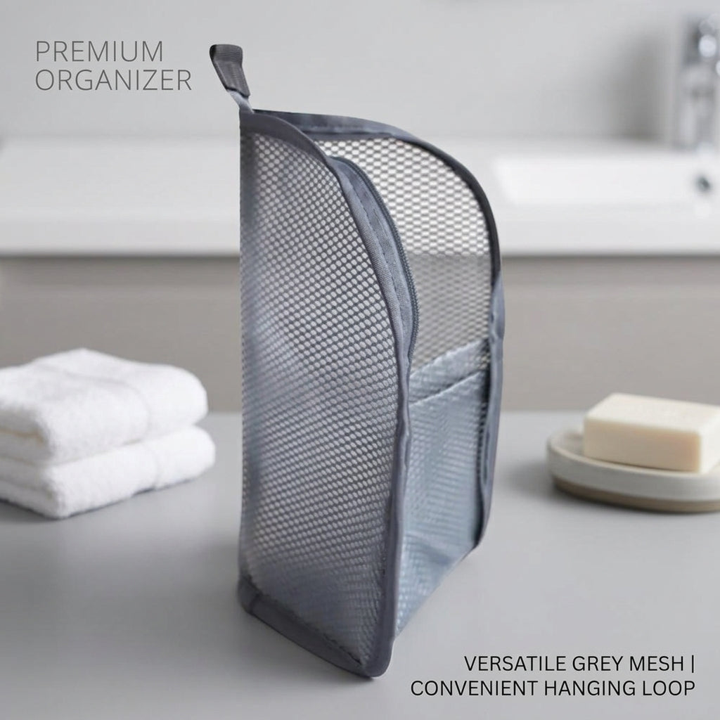Standing Mesh Toiletry Bag – Portable Travel Cosmetic Organizer