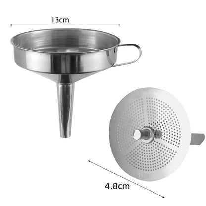 Stainless Steel Kitchen Sub-Packaging Funnel Oil Liquid Funnel with Strainer Small Metal Food Oil Filter for Bottle Kitchen Tool