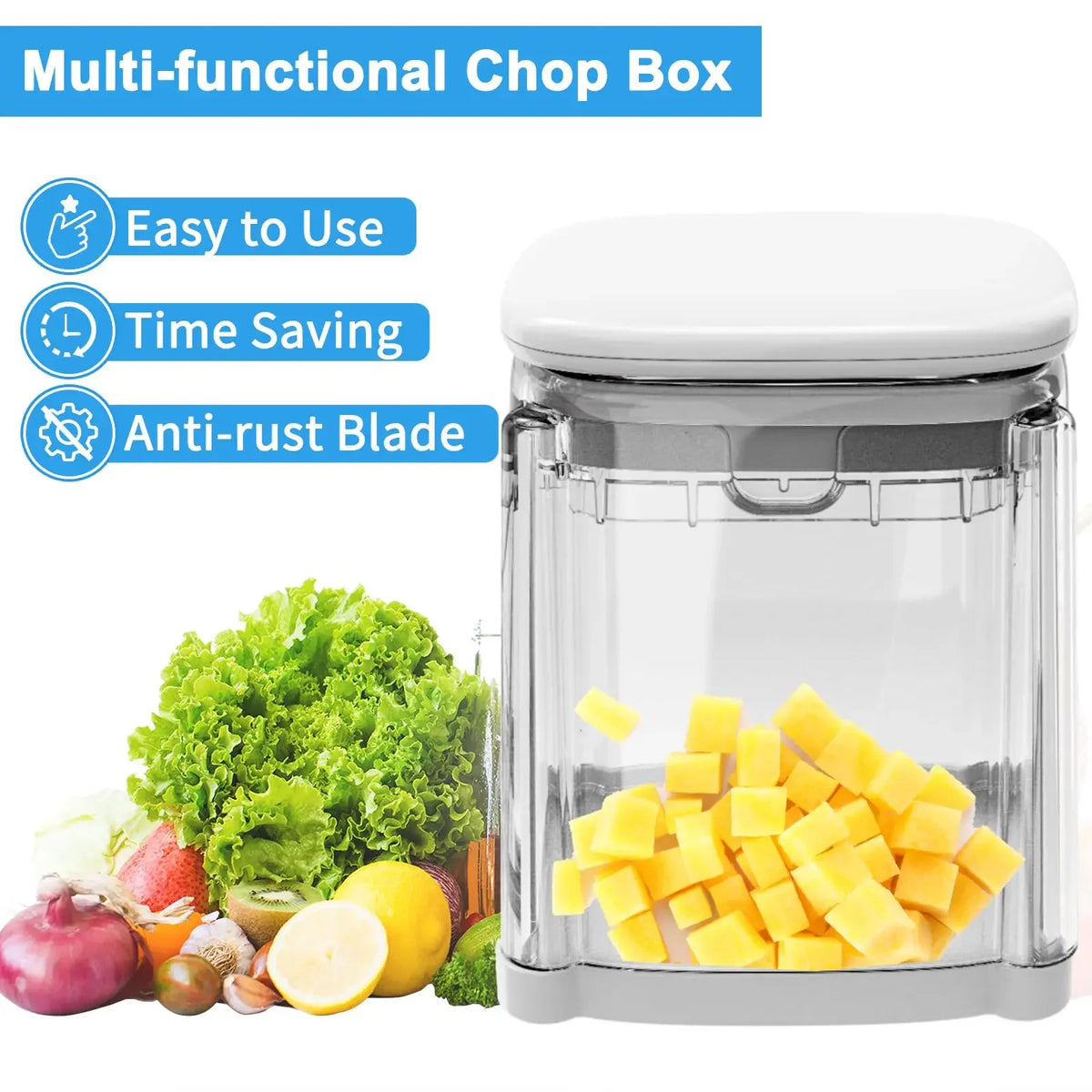 Food Chopper Cutter 4-In-1 Hand Fries Vegetable Cutter Fruit Chopper Cutter Portable Kitchen Tool with Storage Box