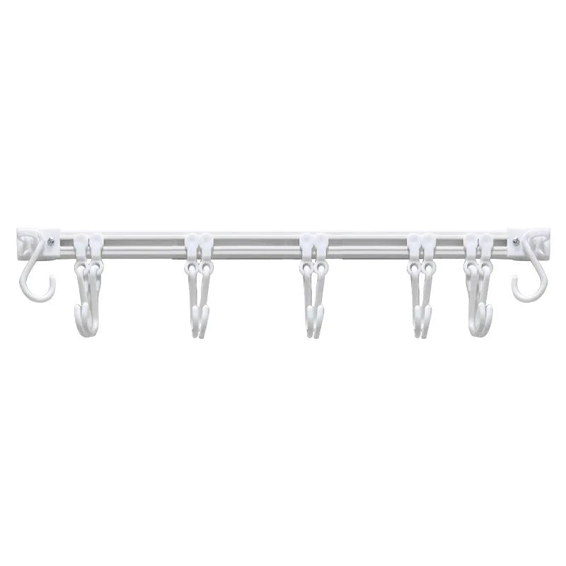 3913 Punch-Free Sliding Track Hook Kitchen Cabinet Door Rear 1 Row 10 Hooks Hanger Rod Adhesive Hook Row Storage