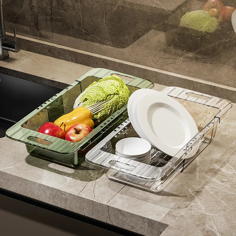 Kitchen Telescopic Drainage Rack, Vegetable Washing Basin, Drainage Basket, Household Filter Basket, Sink, Vegetable Basket