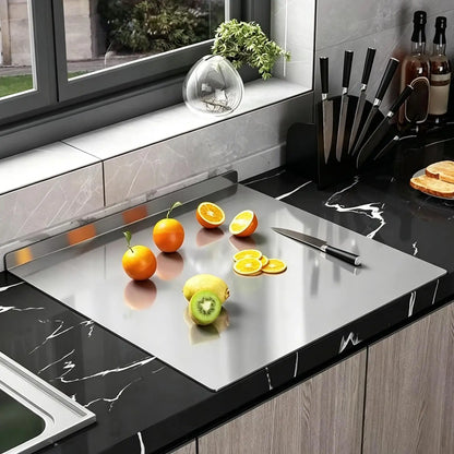 Steel Cutting Board with Counter Lip Stainless Steel Large Non-Slip Chopping Tool Countertop Cutting Board for Raw Cooked Bread