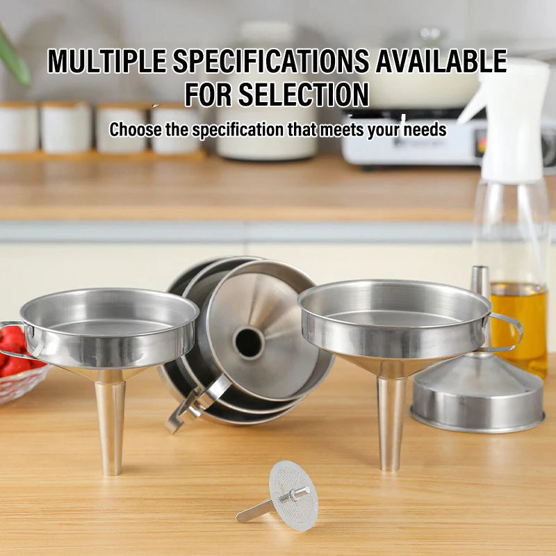 Stainless Steel Kitchen Sub-Packaging Funnel Oil Liquid Funnel with Strainer Small Metal Food Oil Filter for Bottle Kitchen Tool