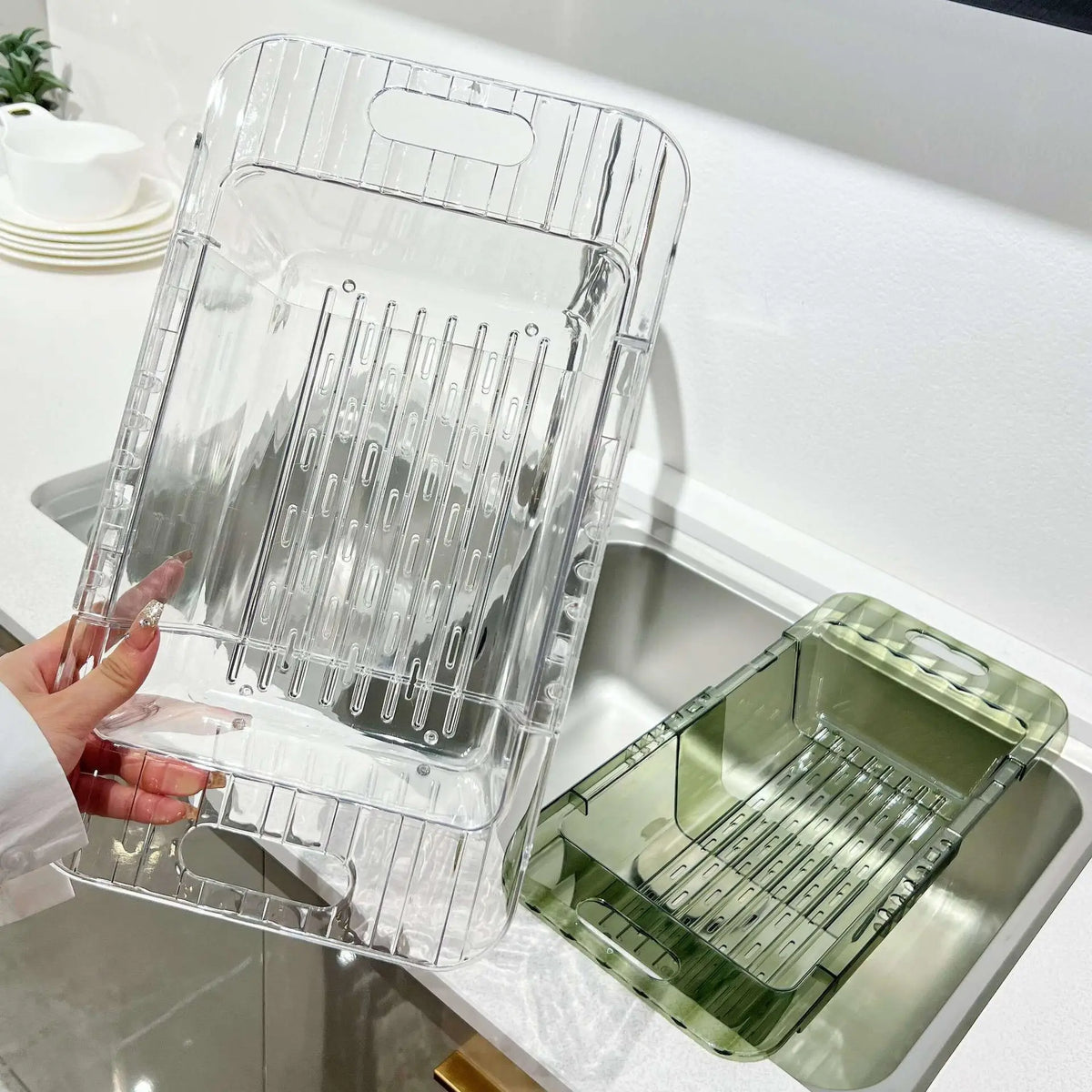 Kitchen Telescopic Drainage Rack, Vegetable Washing Basin, Drainage Basket, Household Filter Basket, Sink, Vegetable Basket