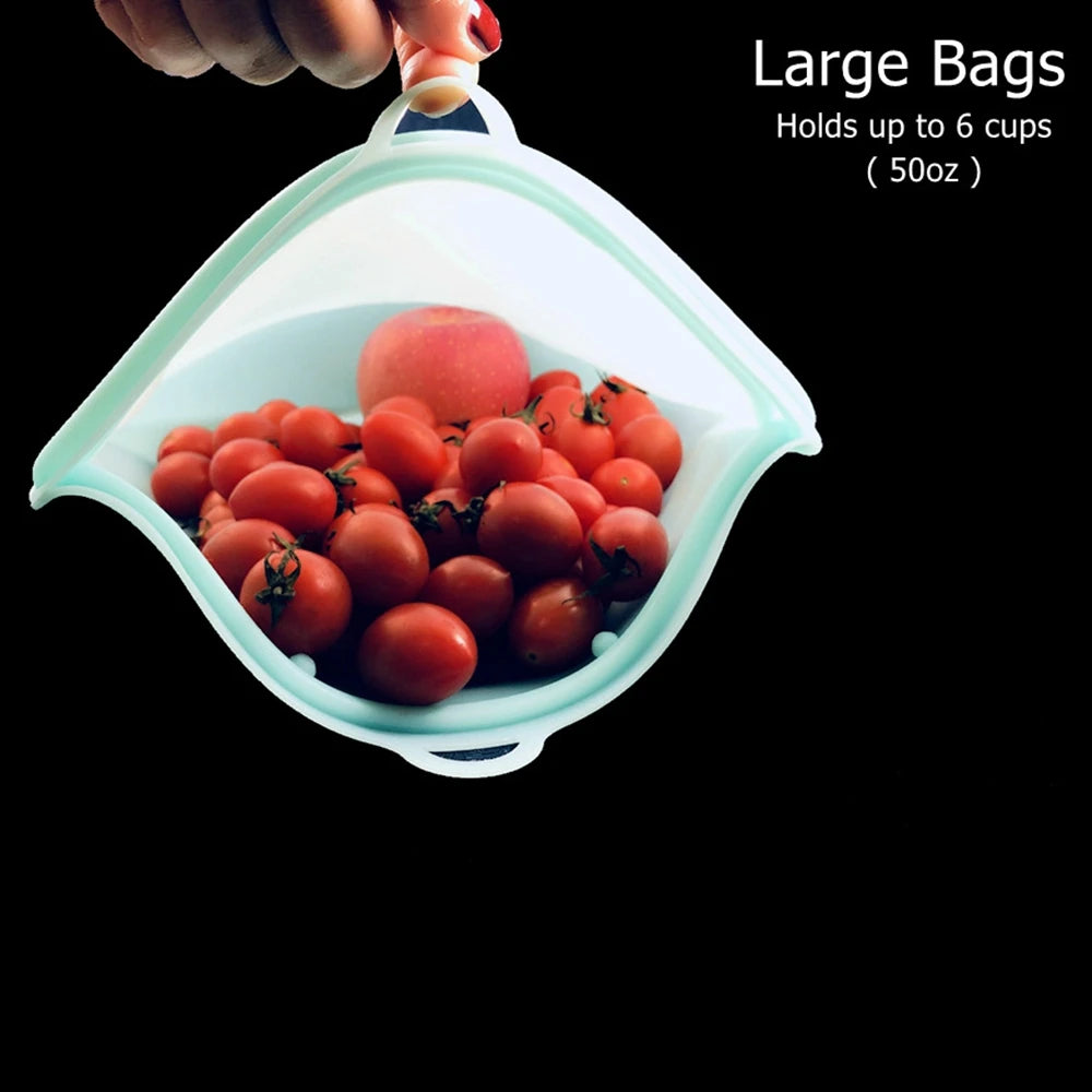 Silicone Reusable Food Bag 1 Piece 1500Ml 50Oz Leakproof Containers Reusable Fresh Bag Food Storage Bag Freezer Bag Snack