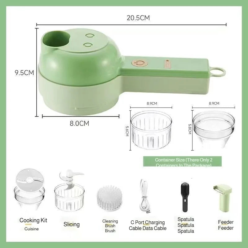 4 in 1 Electric Vegetable Cutter Food Peel Slicer Handheld Wireless Garlic Masher Food Chopper Meat Grinder Home Kitchen Mincer